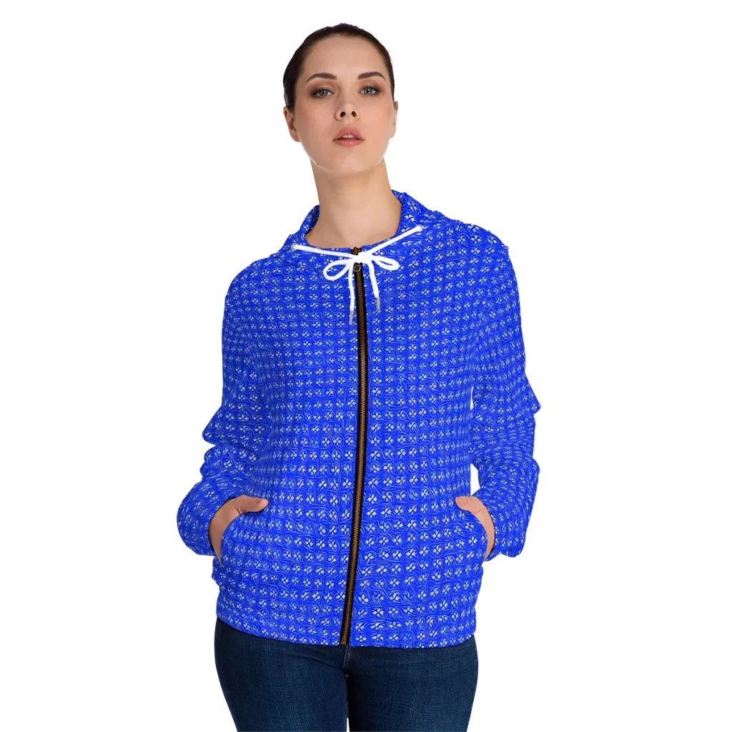 Azure Tangle on Women's Full-Zip Hoodie — Front On Person