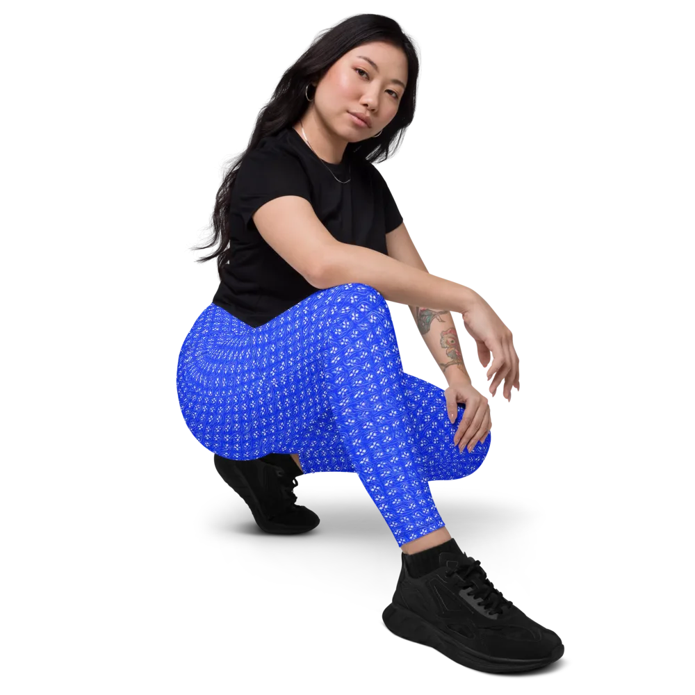 Azure Tangle on Leggings with Pockets — Right Front