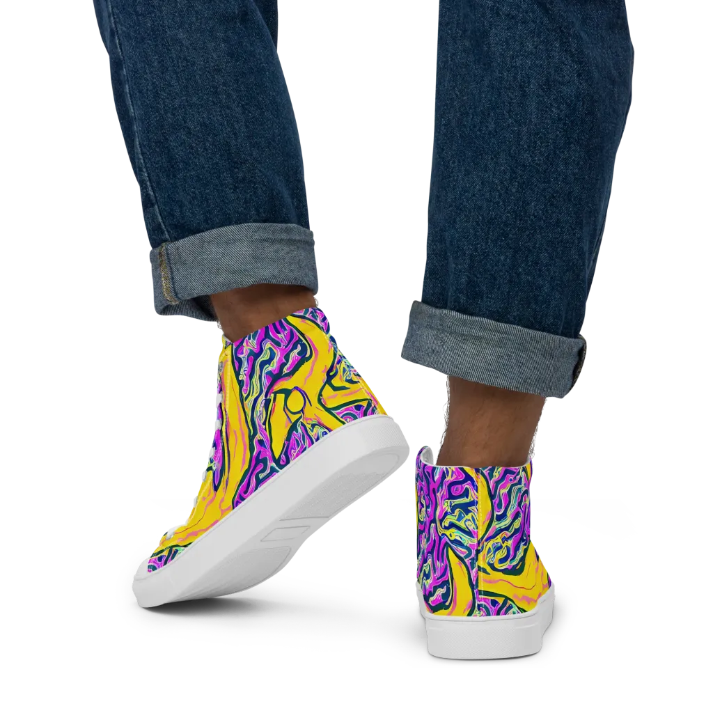 Zenith Waves on Men's High Top Canvas Shoes — Back
