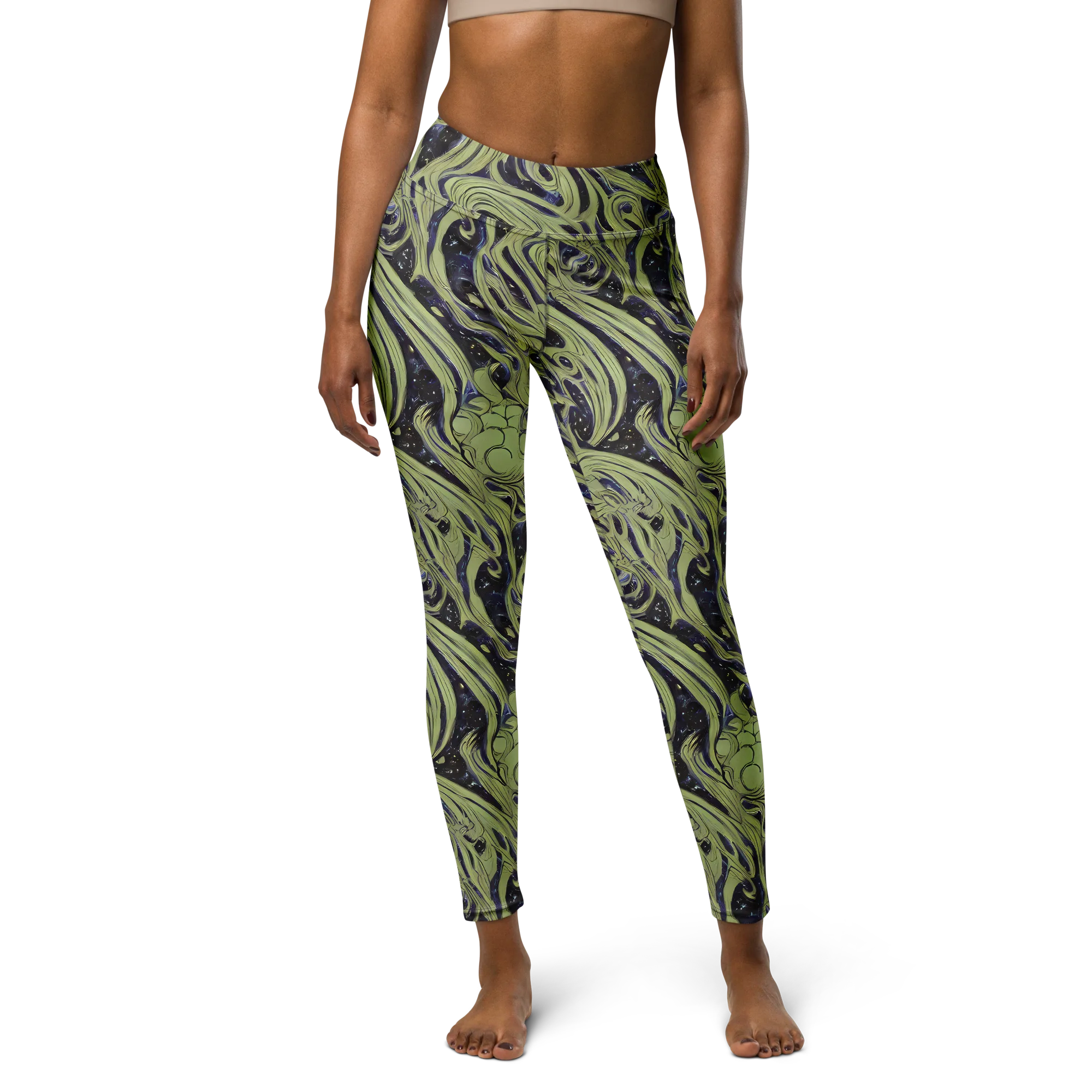 Indigo Swirl on Yoga Leggings — Front