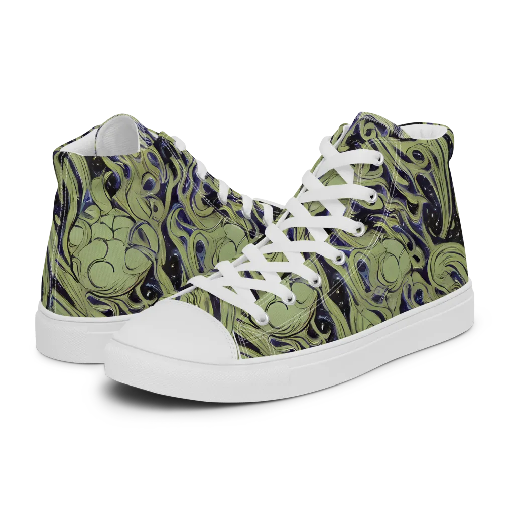 Indigo Swirl on Men's High Top Canvas Shoes — Left