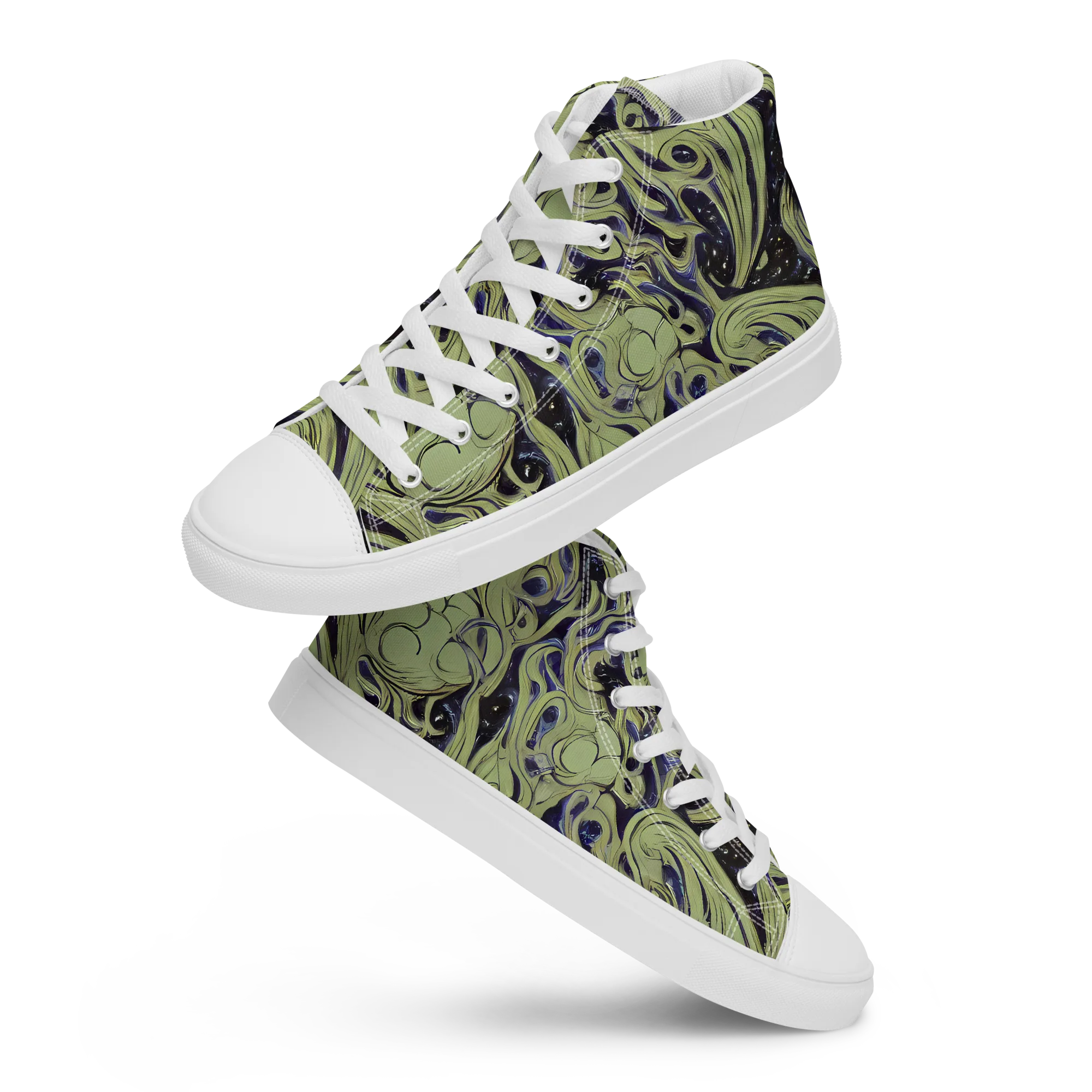 Indigo Swirl on Men's High Top Canvas Shoes — Front