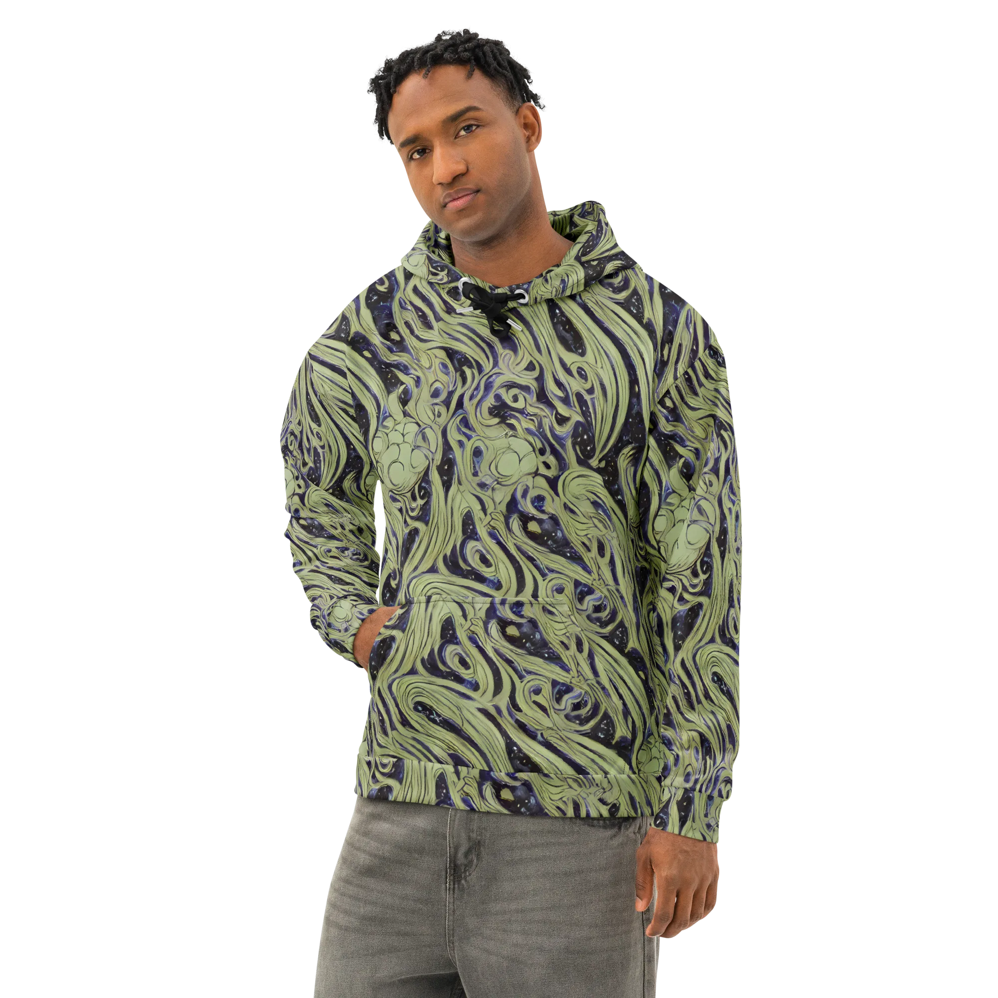 Indigo Swirl on Cotton Hoodie — Left Front