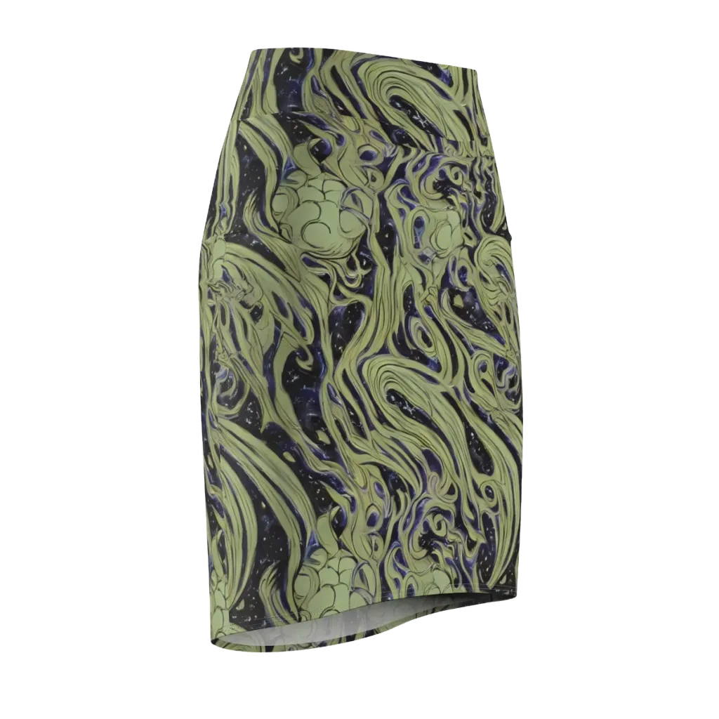 Indigo Swirl on Pencil Skirt — Front Side