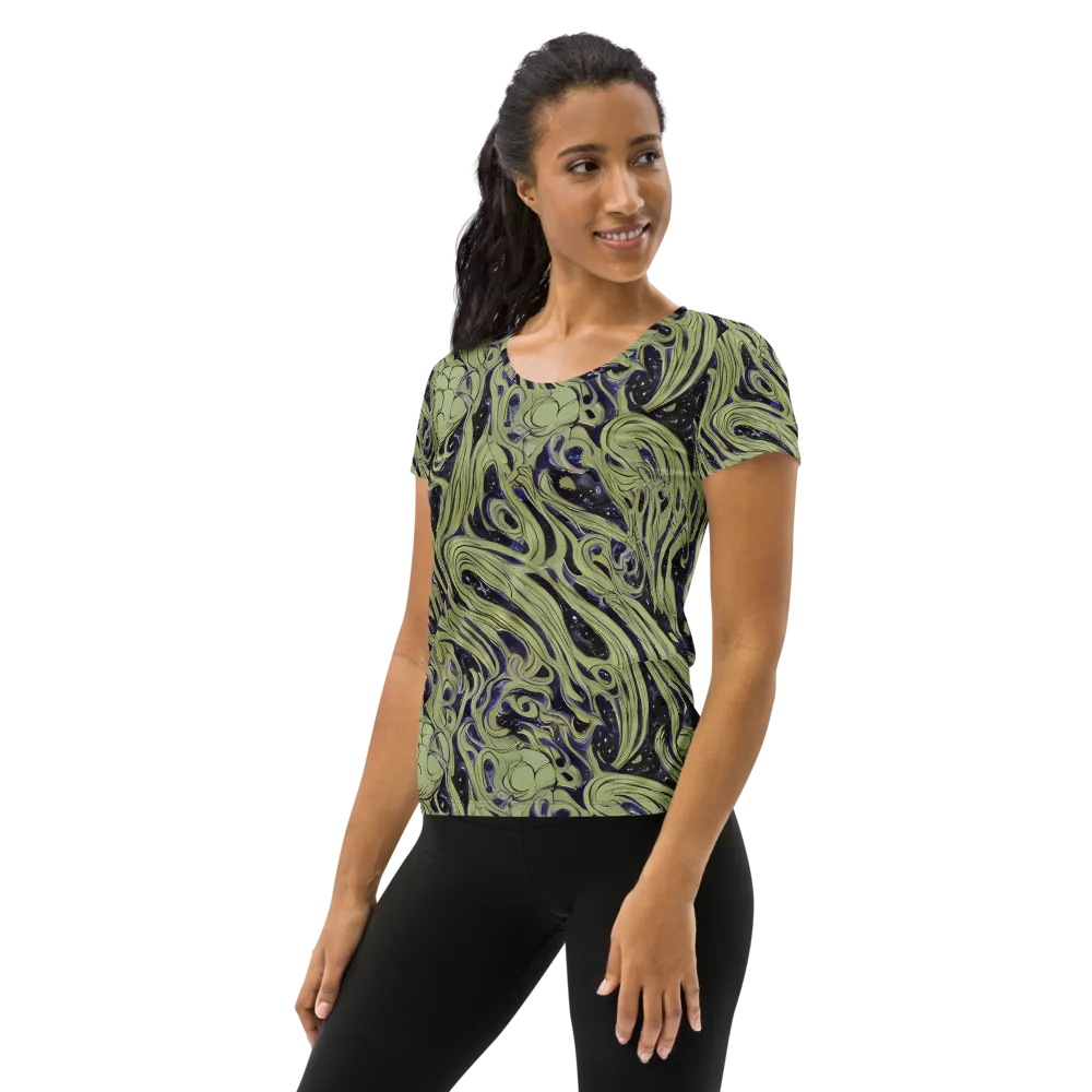 Indigo Swirl on Women's Athletic T-Shirt — Left