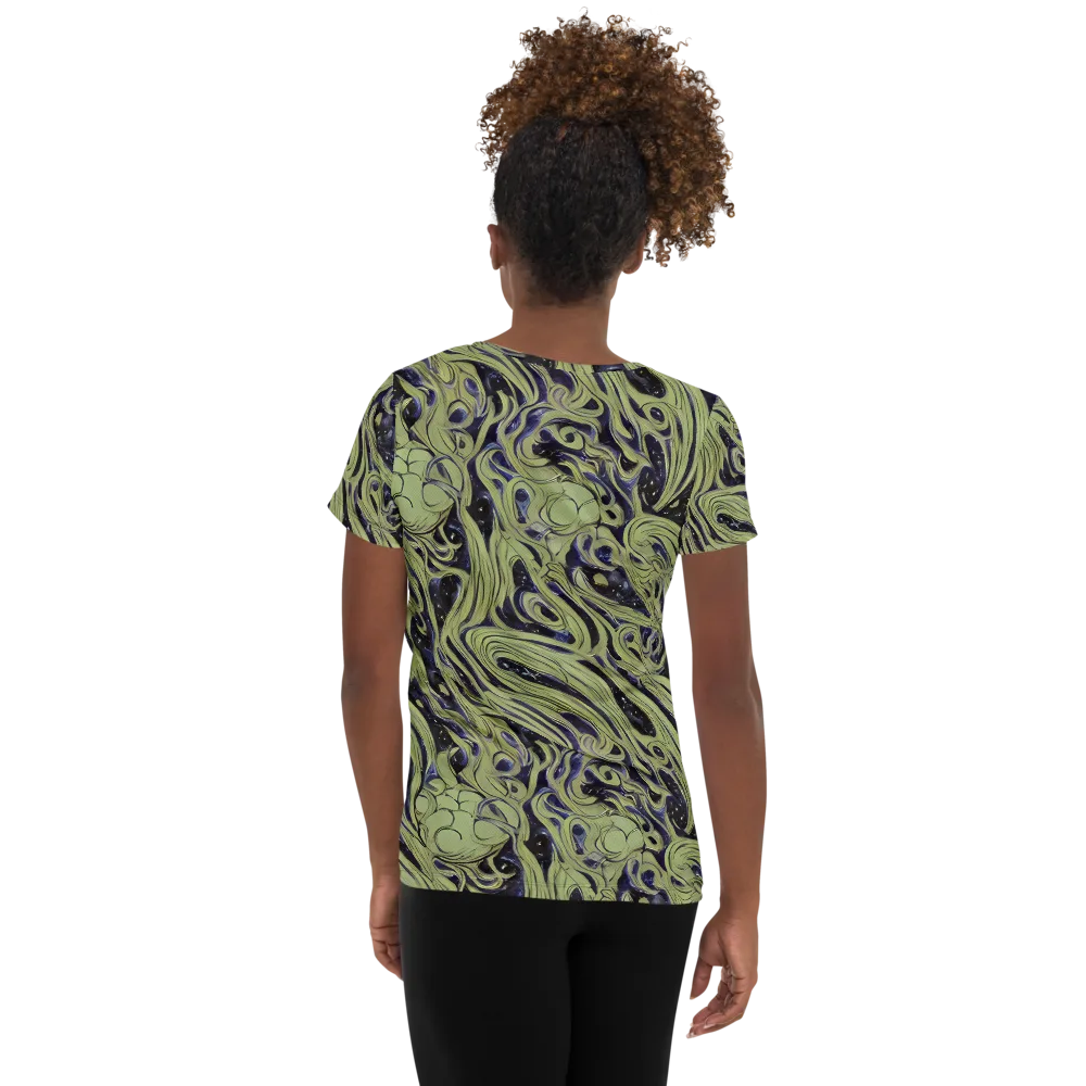 Indigo Swirl on Women's Athletic T-Shirt — Back