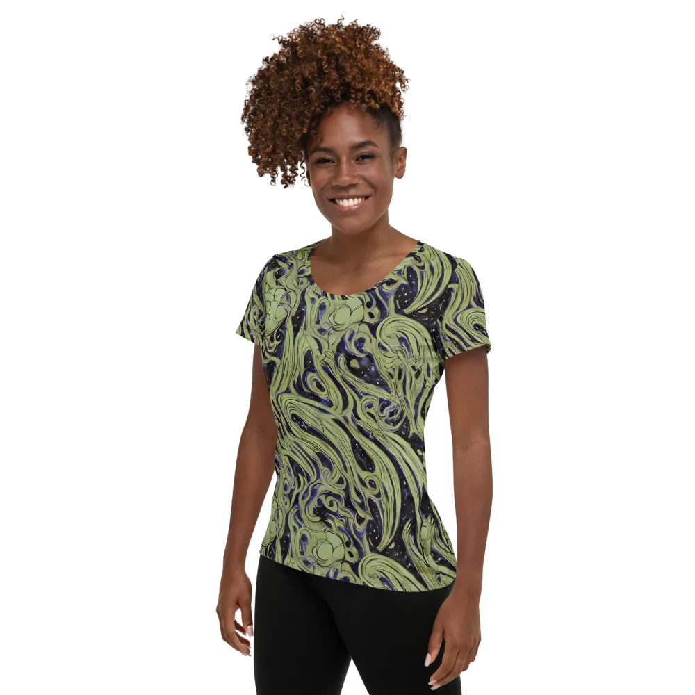 Indigo Swirl on Women's Athletic T-Shirt — Left