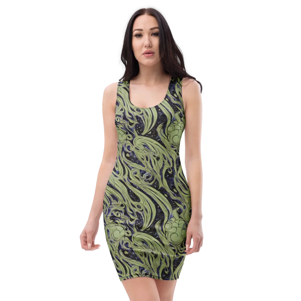 Indigo Swirl on Bodycon Dress — Front