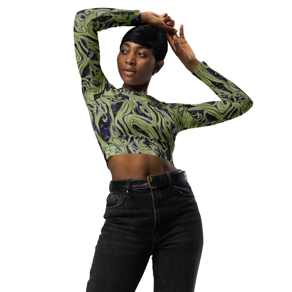 Indigo Swirl on Long Sleeve Crop Top — Front