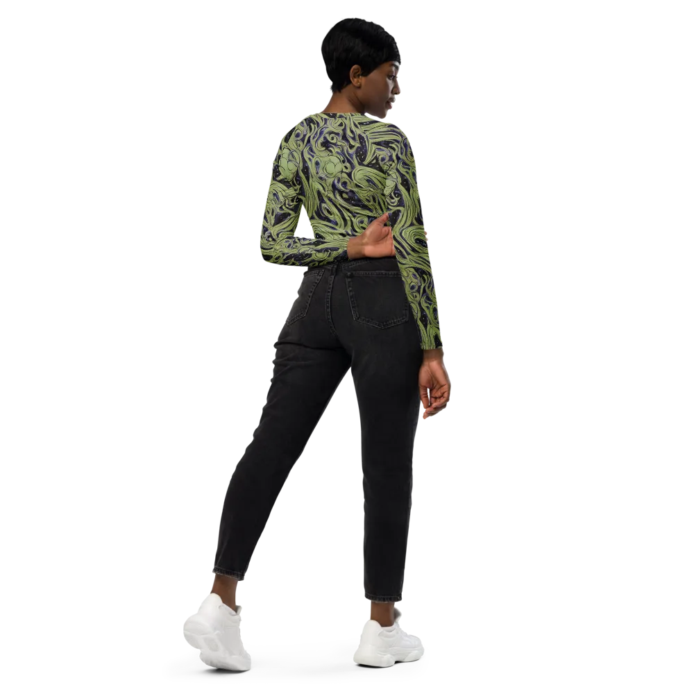 Indigo Swirl on Long Sleeve Crop Top — Right Back