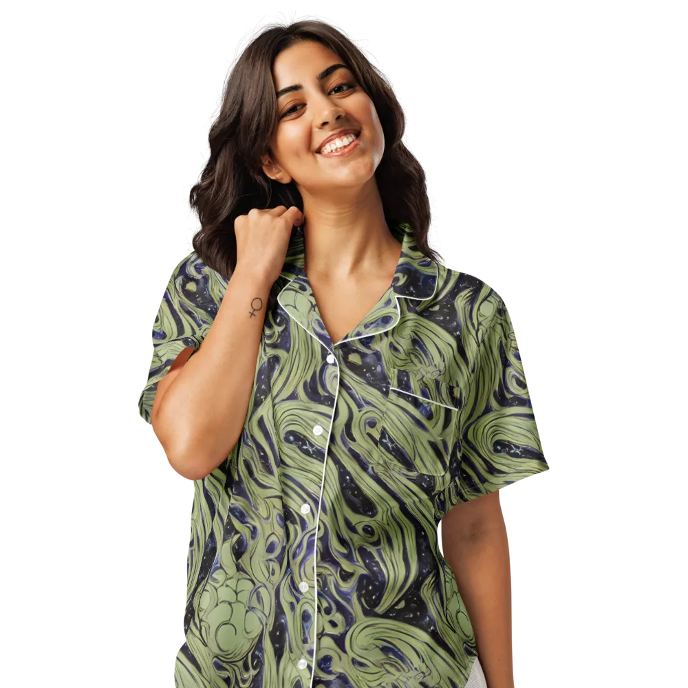 Indigo Swirl on Women's Short Sleeve Pajama Top — Front