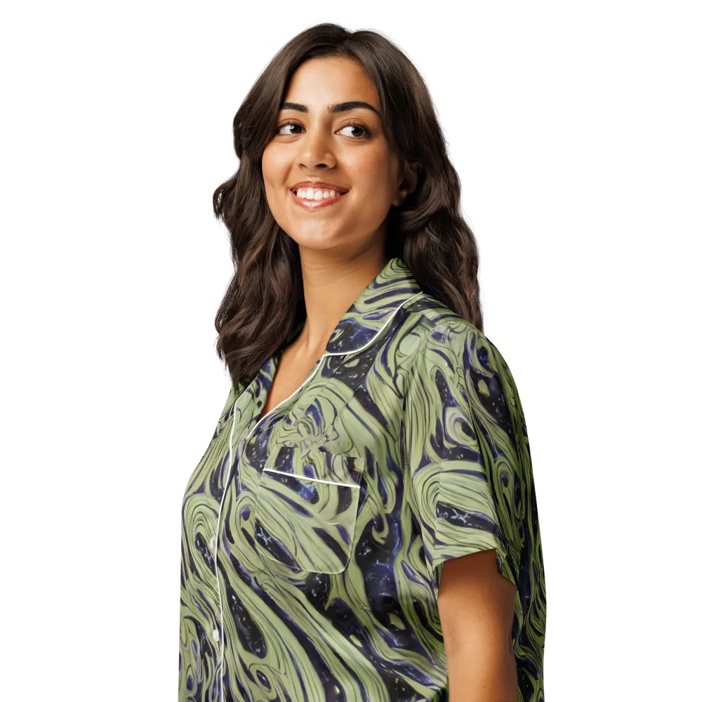 Indigo Swirl on Women's Short Sleeve Pajama Top — Left Front