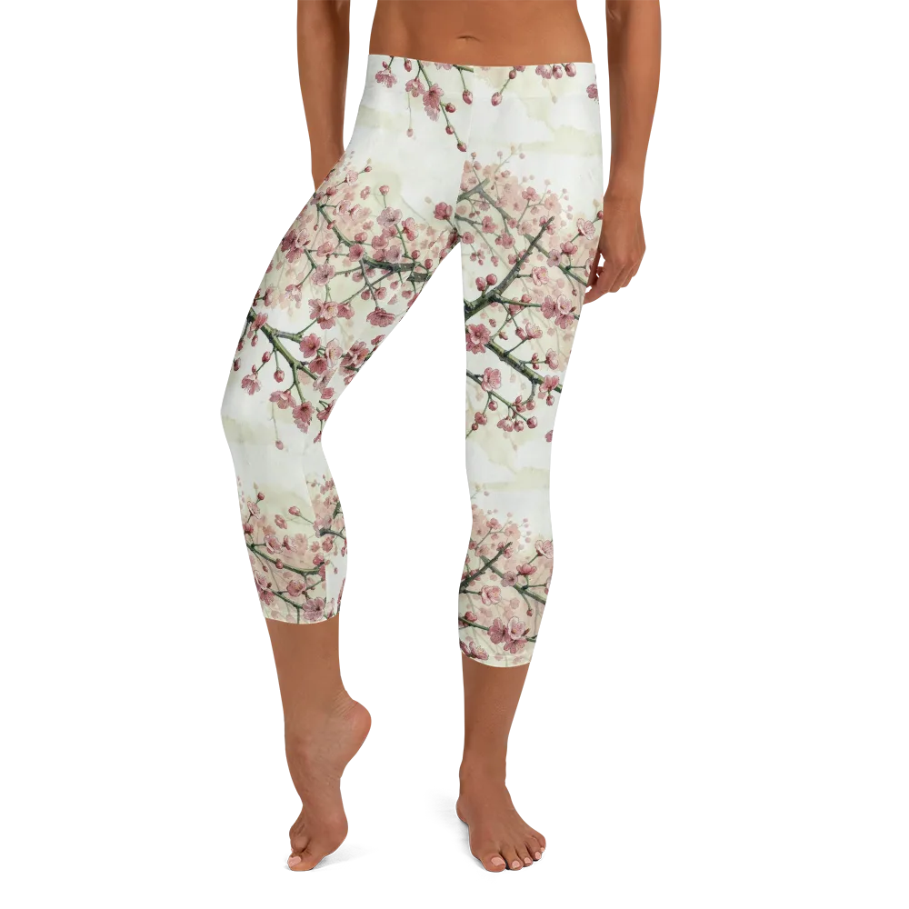 Cherry Blossom Canopy on Capri Leggings — Front