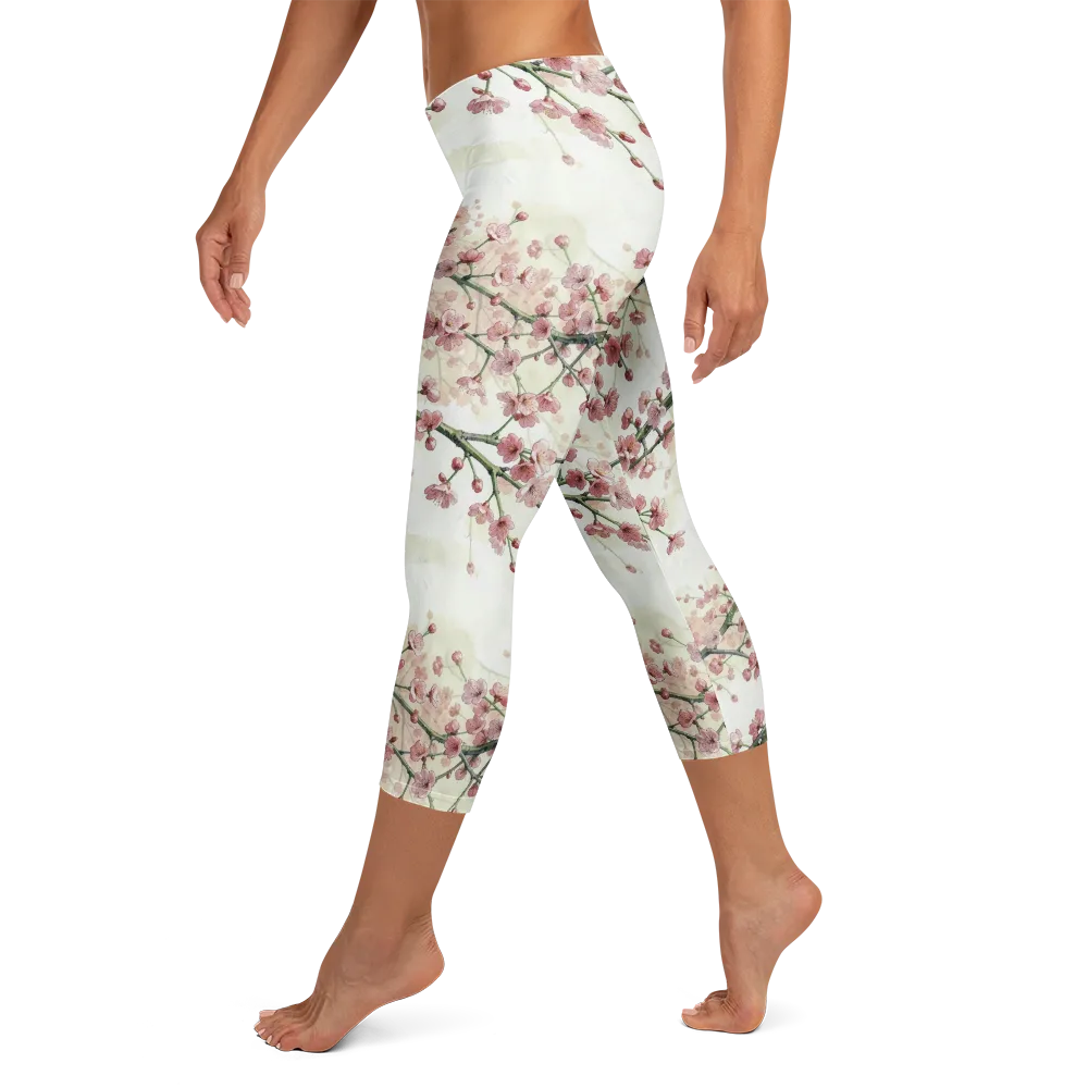 Cherry Blossom Canopy on Capri Leggings — Left