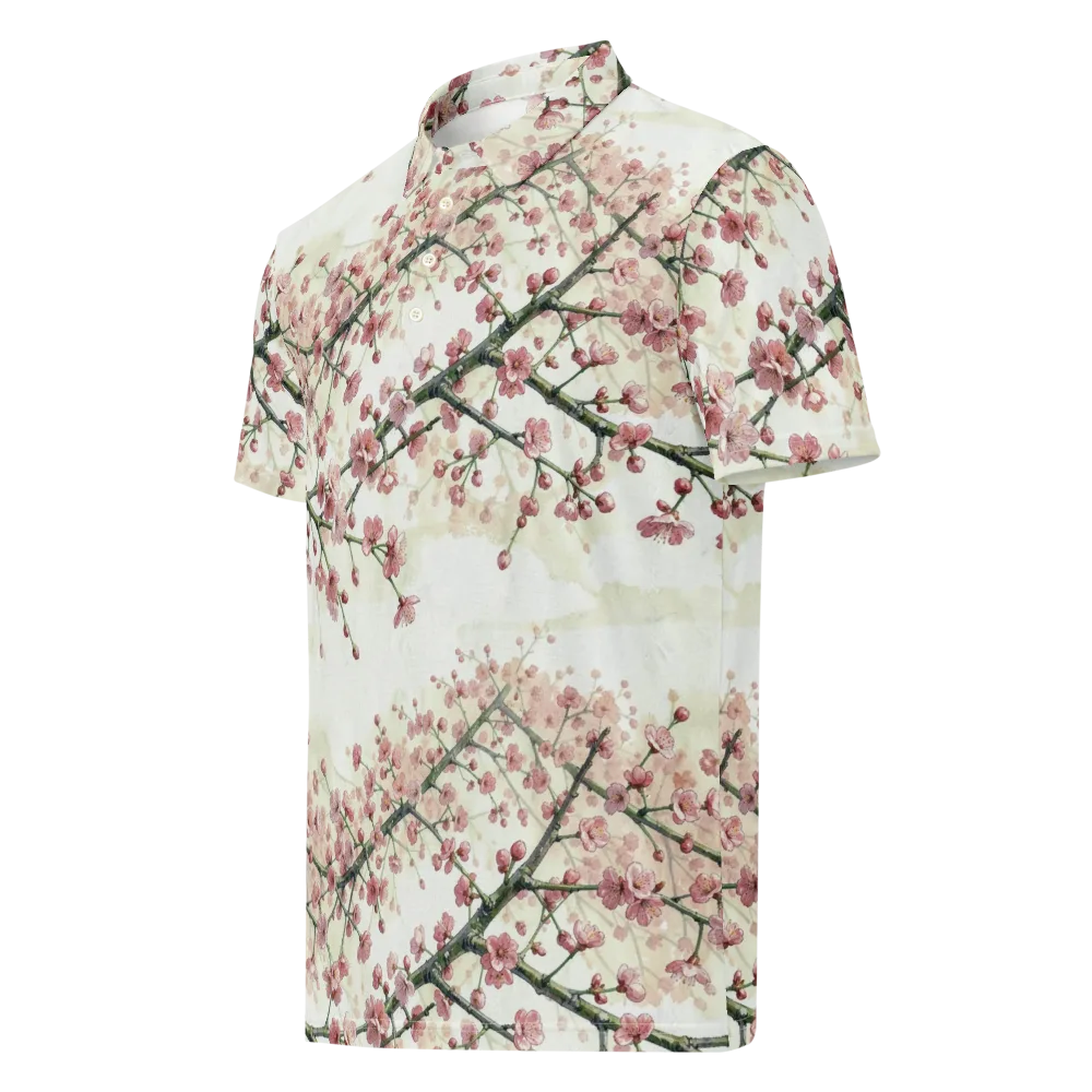 Cherry Blossom Canopy on Men's Slim Fit Polo Shirt — Left Front