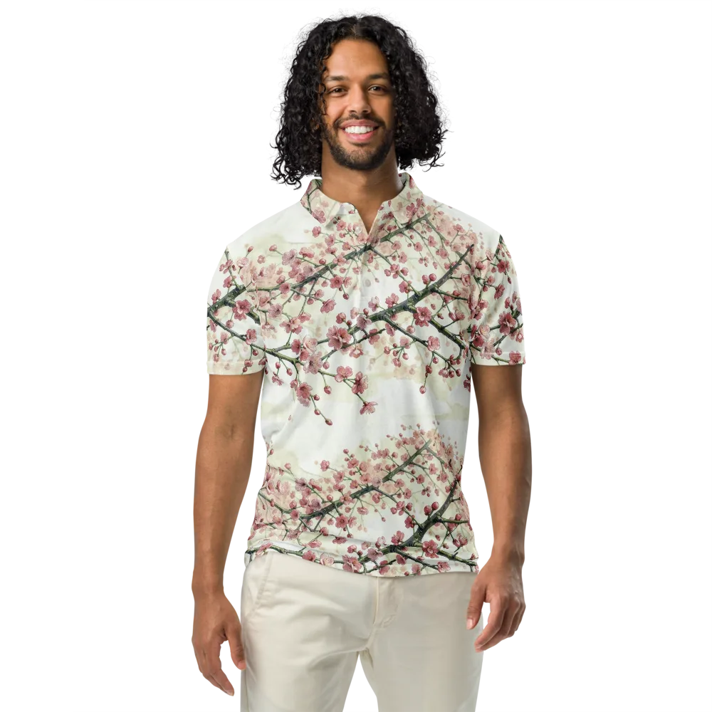 Cherry Blossom Canopy on Men's Slim Fit Polo Shirt — Front