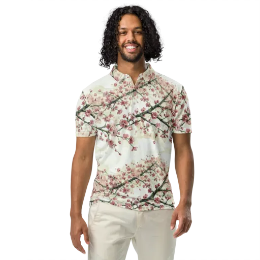 Cherry Blossom Canopy on a Men's Slim Fit Polo Shirt