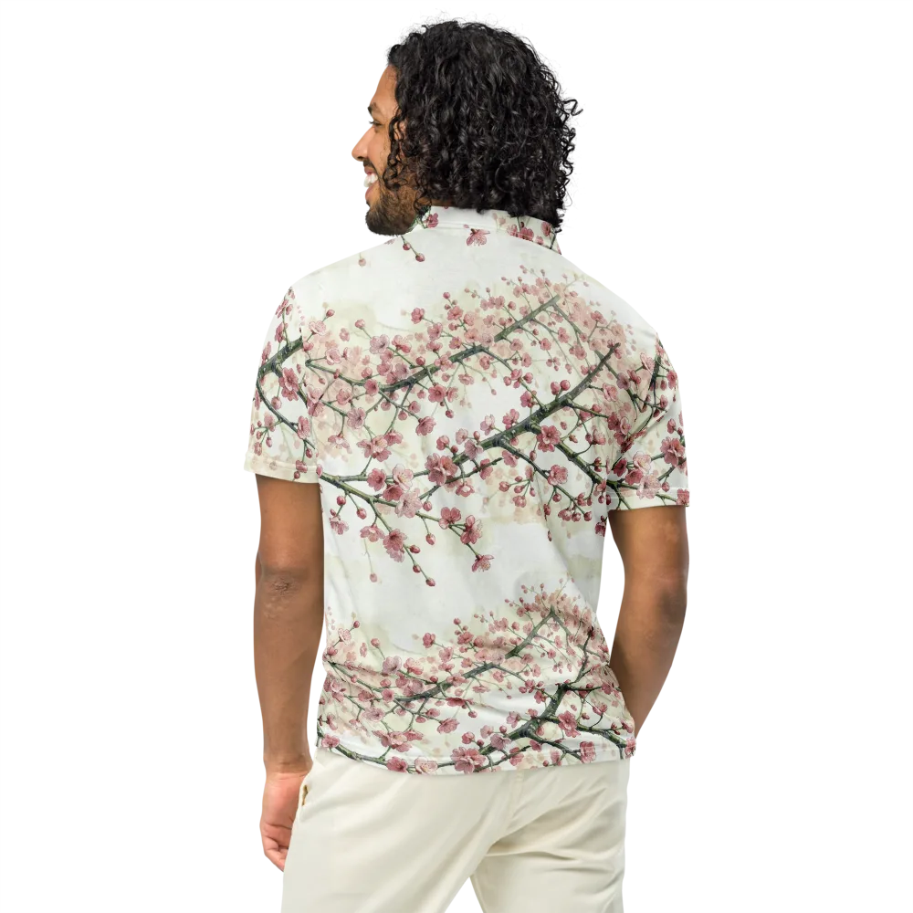 Cherry Blossom Canopy on Men's Slim Fit Polo Shirt — Back