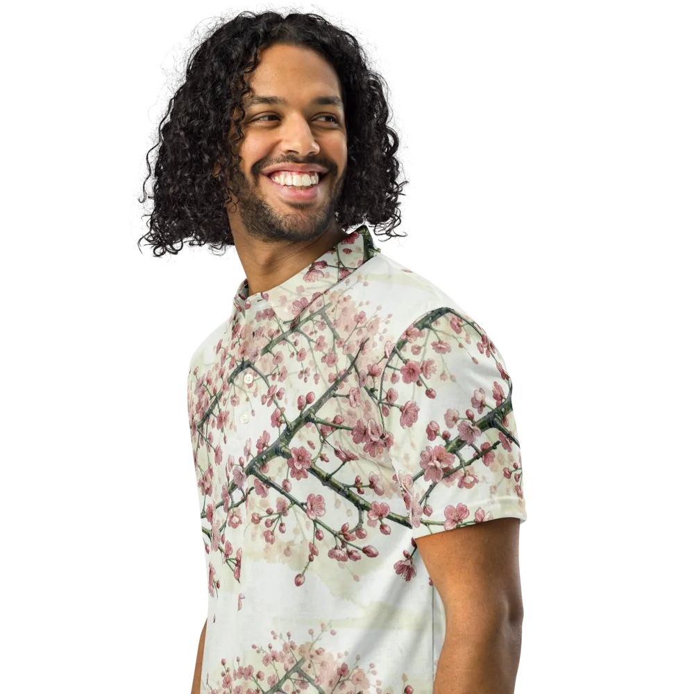 Cherry Blossom Canopy on Men's Slim Fit Polo Shirt — Left Front