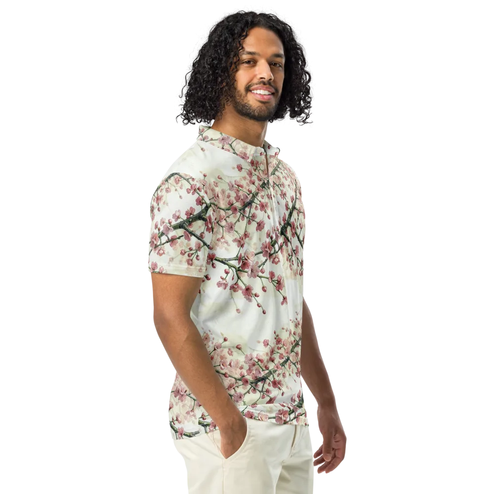 Cherry Blossom Canopy on Men's Slim Fit Polo Shirt — Right Front