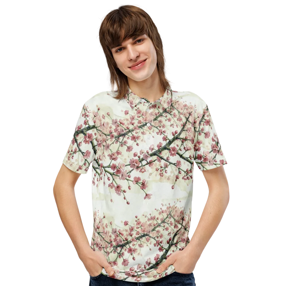 Cherry Blossom Canopy on Men's Slim Fit Polo Shirt — Front