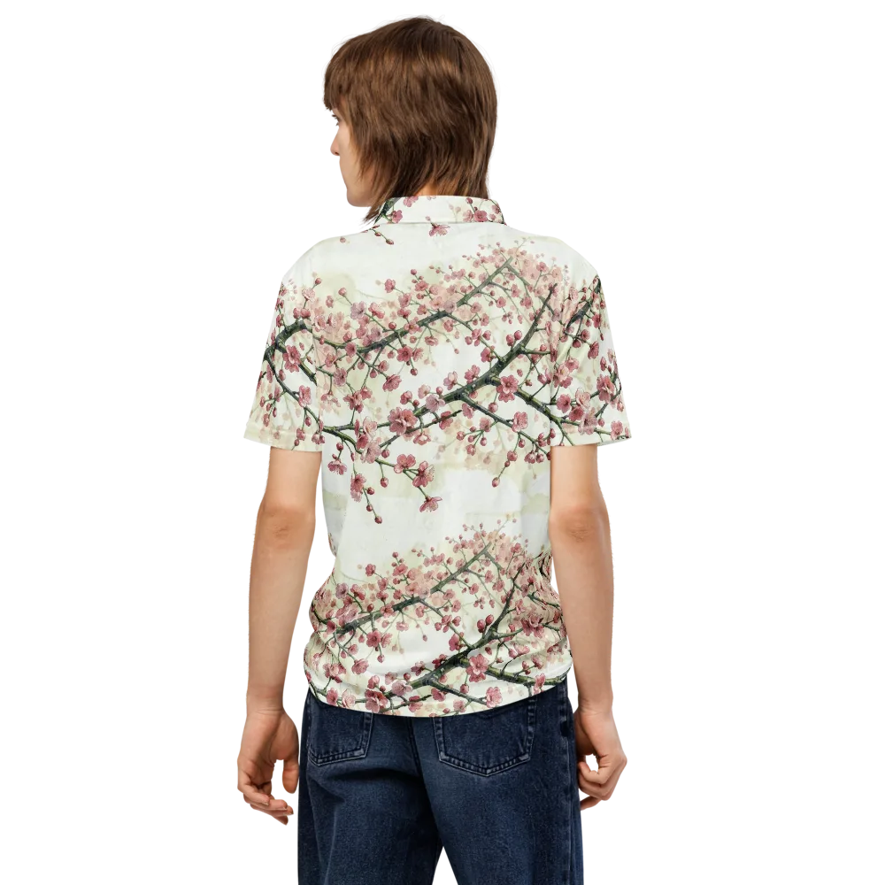 Cherry Blossom Canopy on Men's Slim Fit Polo Shirt — Back