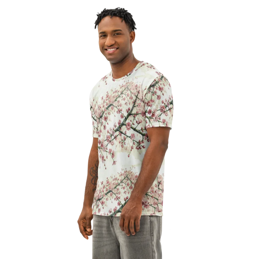 Cherry Blossom Canopy on Men's Cotton Crew Neck T-Shirt — Left Front