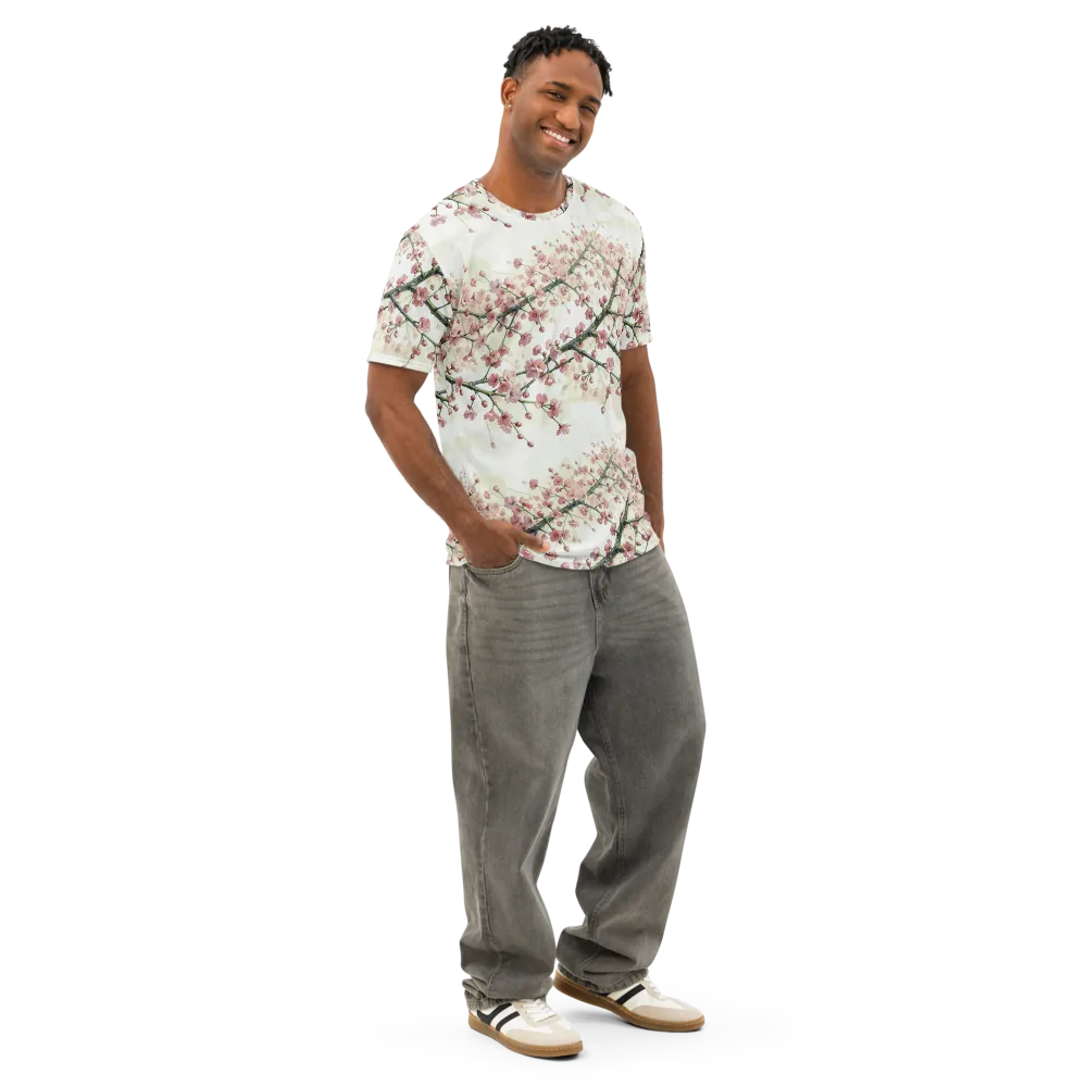 Cherry Blossom Canopy on Men's Cotton Crew Neck T-Shirt — Right Front