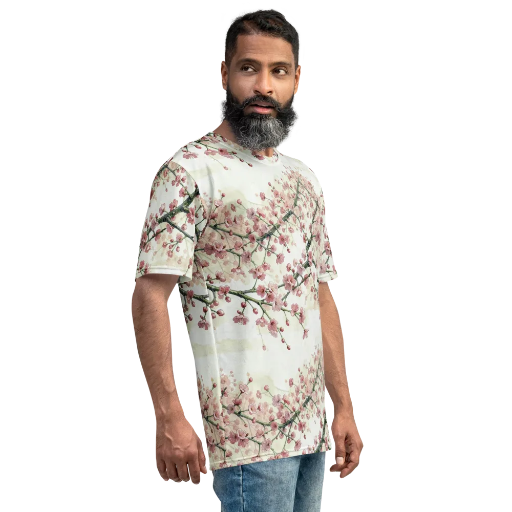 Cherry Blossom Canopy on Men's Crew Neck T-Shirt — Right