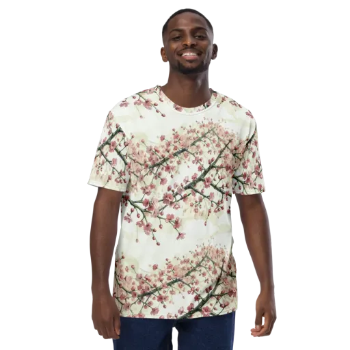 Cherry Blossom Canopy on a Men's Crew Neck T-Shirt