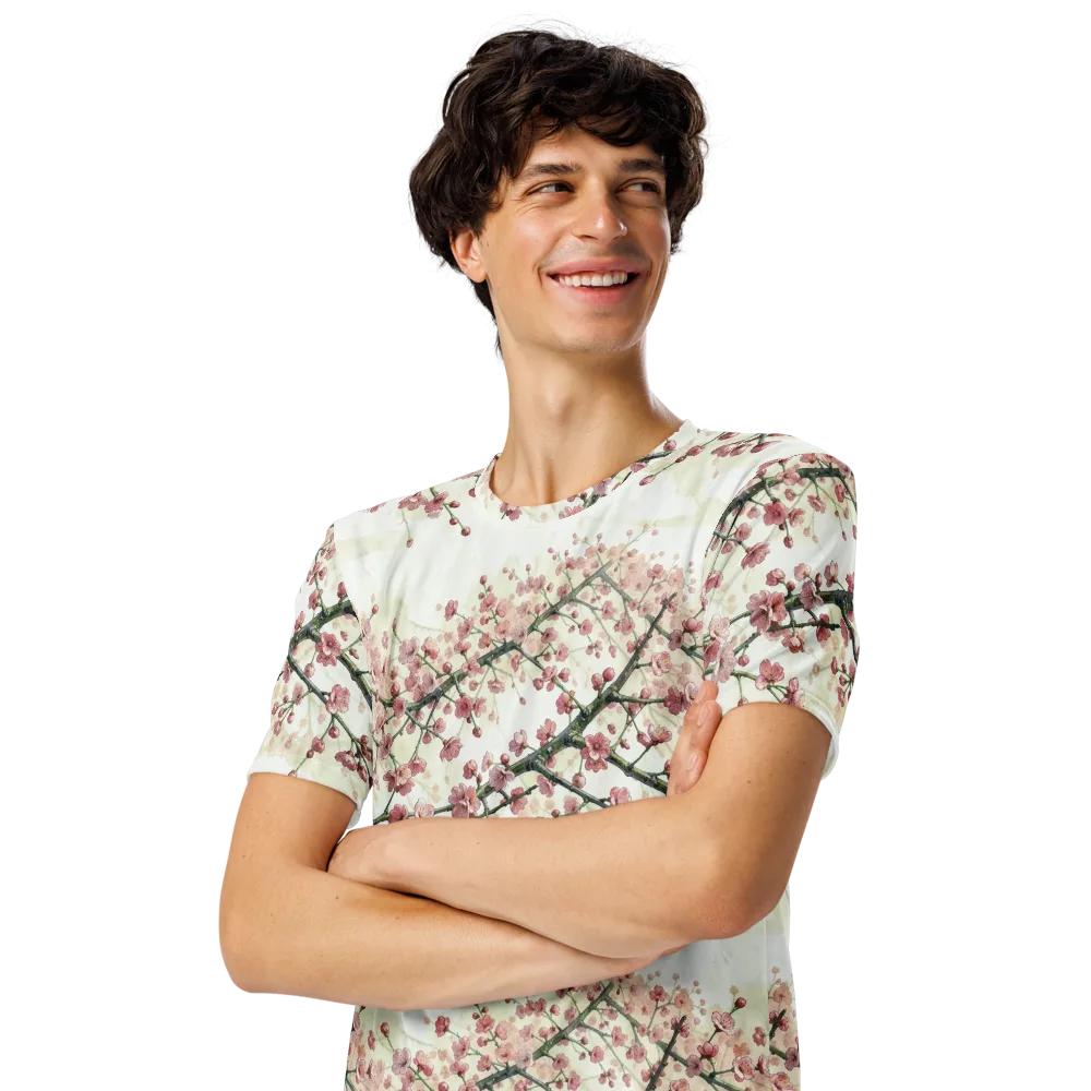 Cherry Blossom Canopy on Men's Crew Neck T-Shirt — Left Front