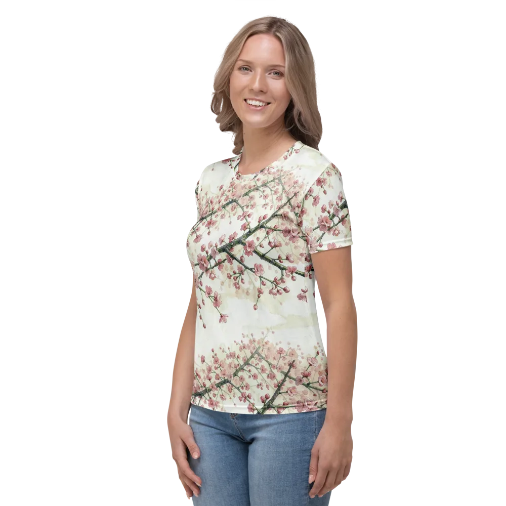 Cherry Blossom Canopy on Women's Crew Neck T-Shirt — Left