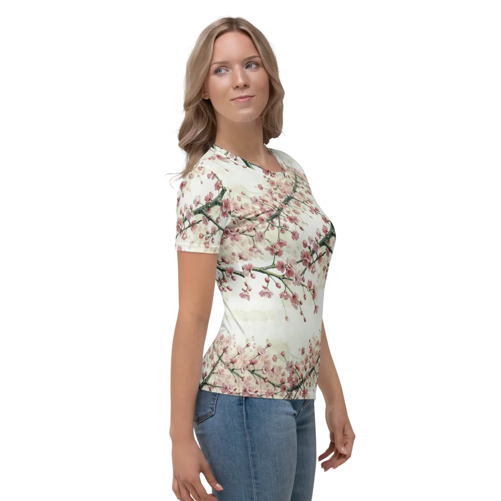 Cherry Blossom Canopy on Women's Crew Neck T-Shirt — Right
