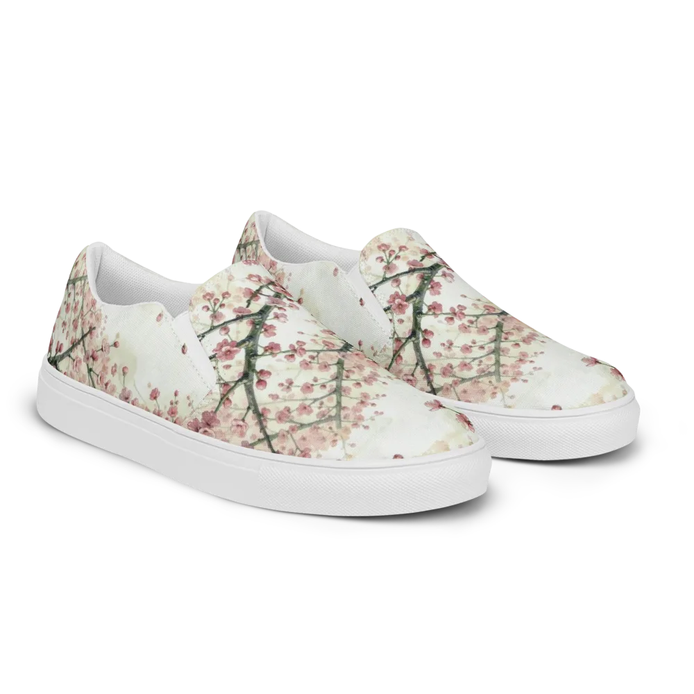 Cherry Blossom Canopy on Men's Slip-On Canvas Shoes — Right Front