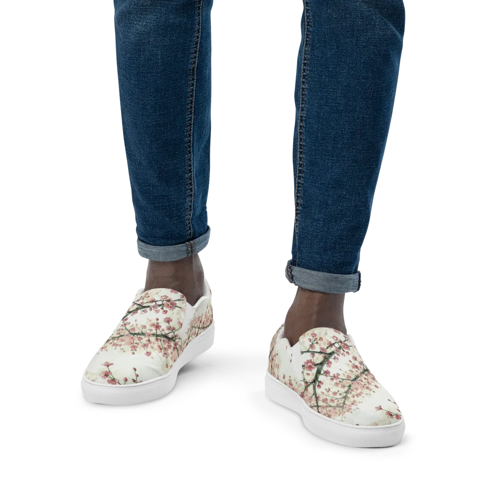 Cherry Blossom Canopy on Men's Slip-On Canvas Shoes — Front