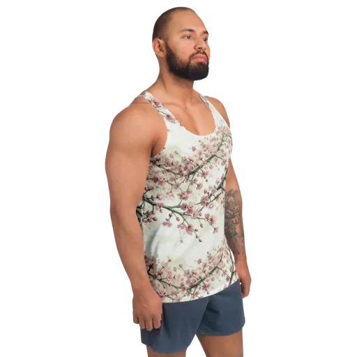 Cherry Blossom Canopy on a Men's Tank Top