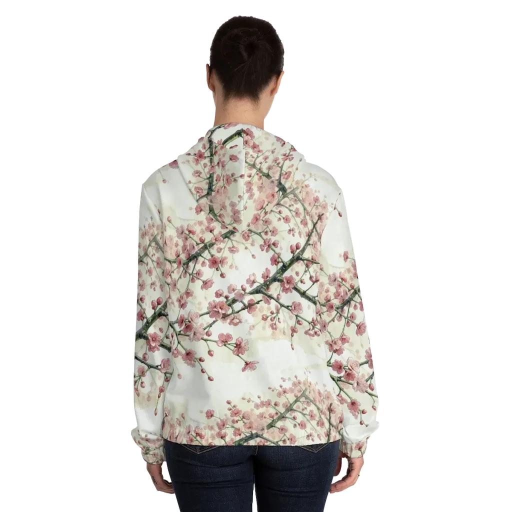 Cherry Blossom Canopy on Women's Full-Zip Hoodie — Back On Person