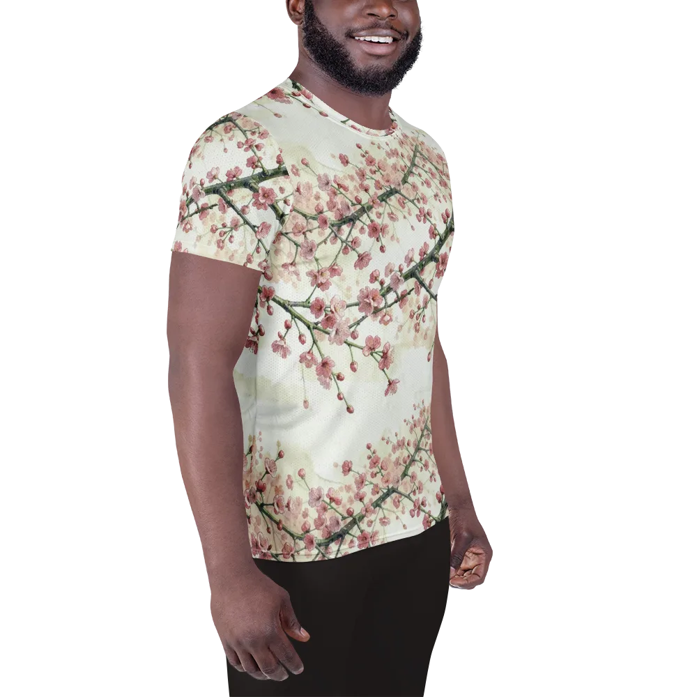 Cherry Blossom Canopy on Men's Athletic T-Shirt — Right
