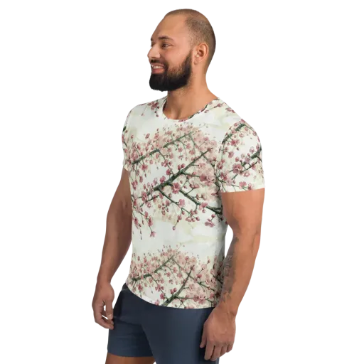 Cherry Blossom Canopy on a Men's Athletic T-Shirt