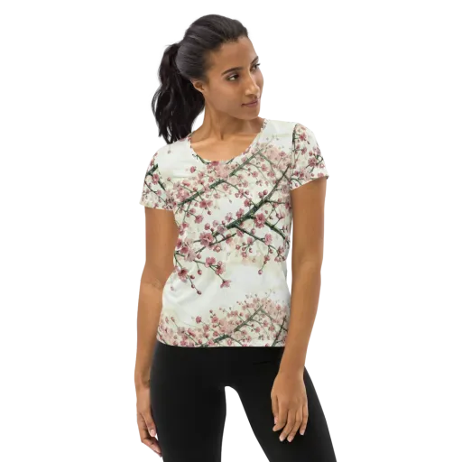 Cherry Blossom Canopy on a Women's Athletic T-Shirt