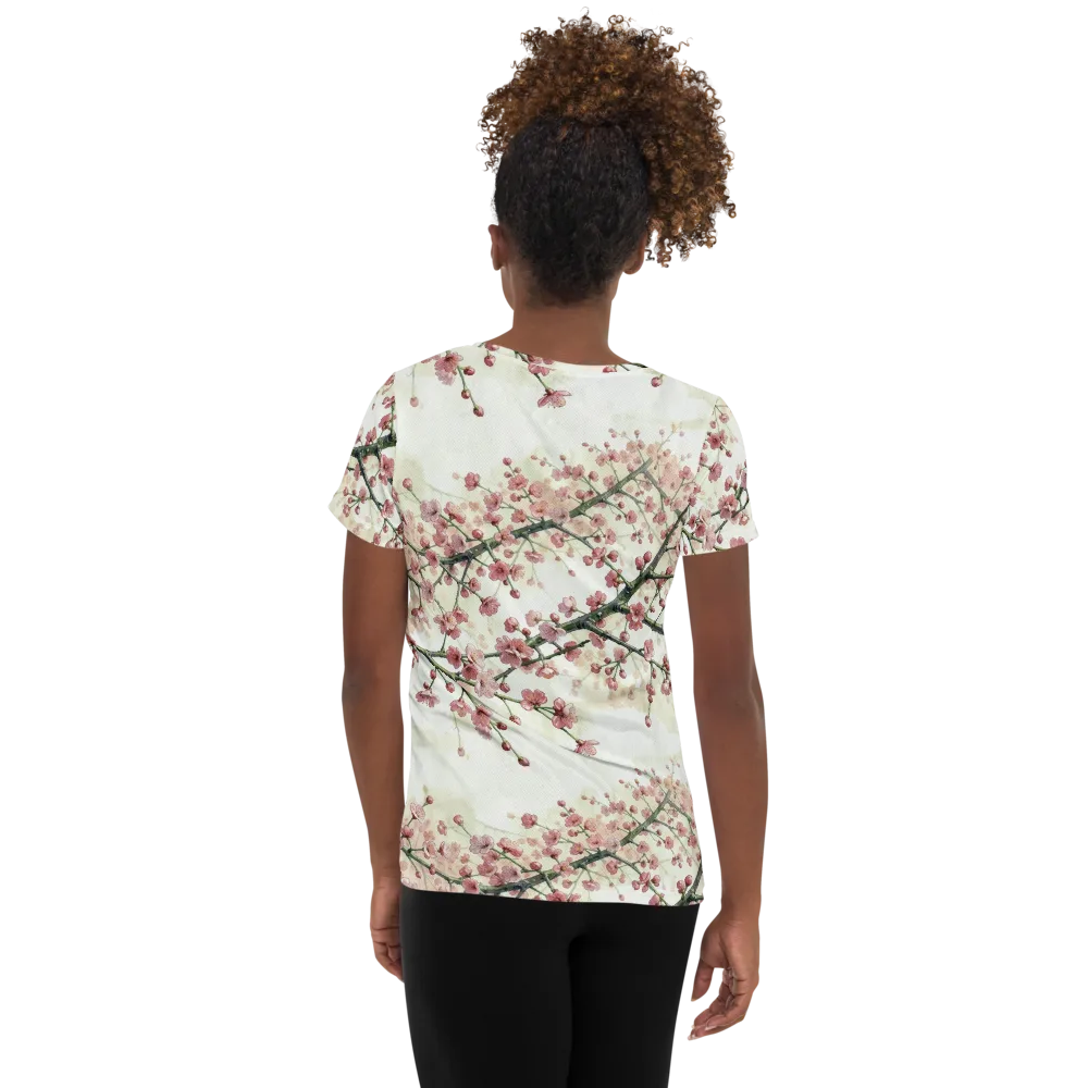 Cherry Blossom Canopy on Women's Athletic T-Shirt — Back
