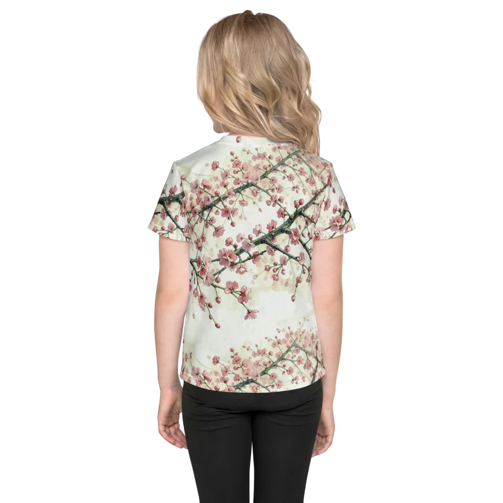 Cherry Blossom Canopy on Kids Crew Neck T-Shirt — Back