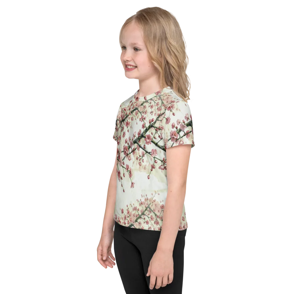Cherry Blossom Canopy on Kids Crew Neck T-Shirt — Left