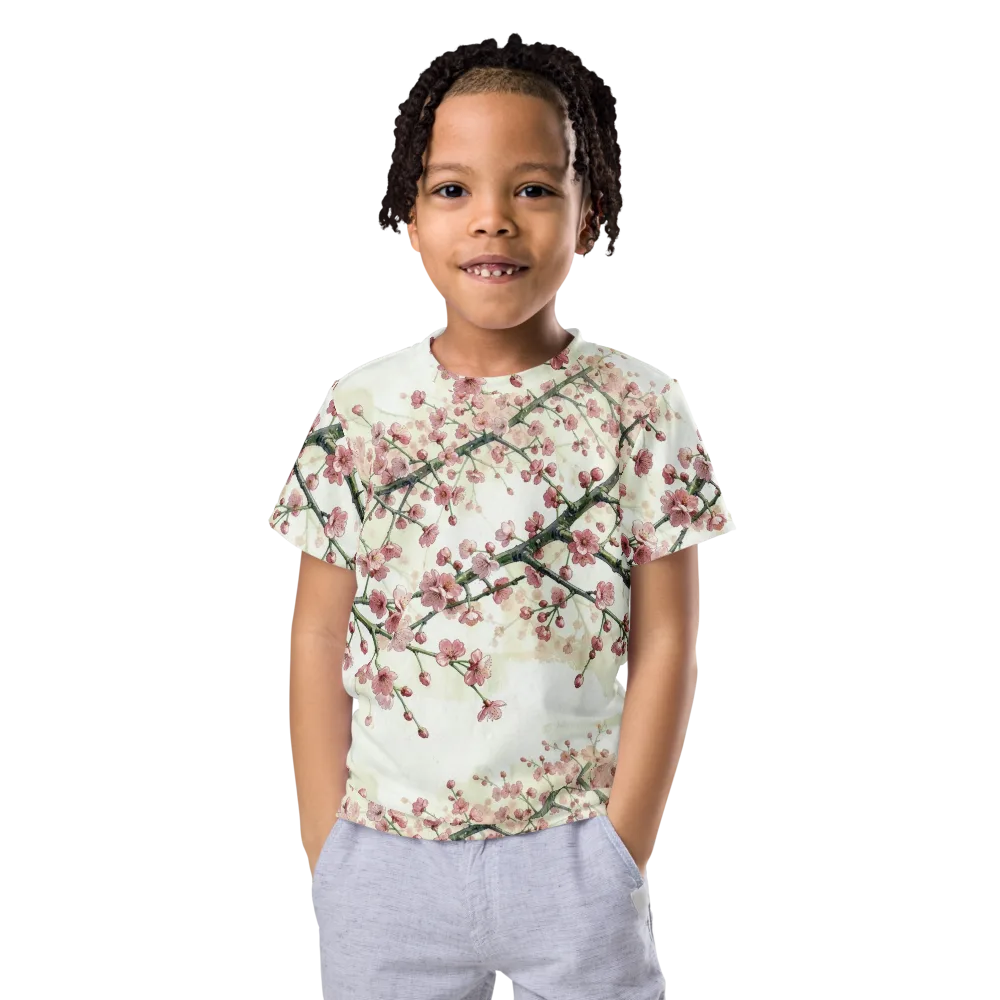 Cherry Blossom Canopy on Kids Crew Neck T-Shirt — Front