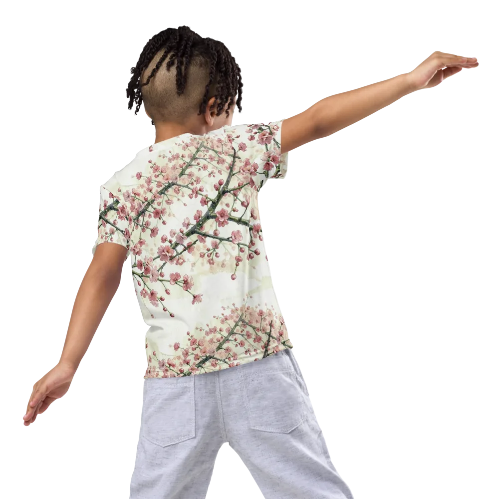 Cherry Blossom Canopy on Kids Crew Neck T-Shirt — Back