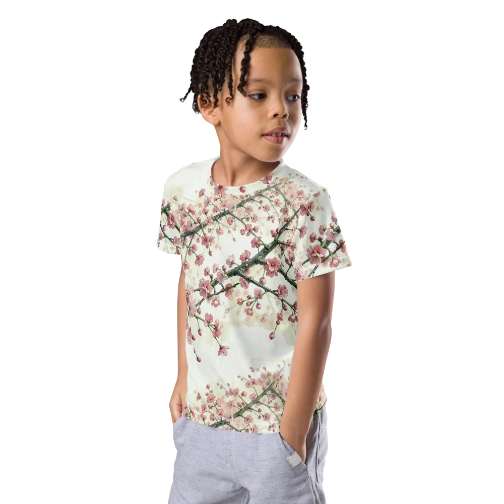 Cherry Blossom Canopy on Kids Crew Neck T-Shirt — Left Front