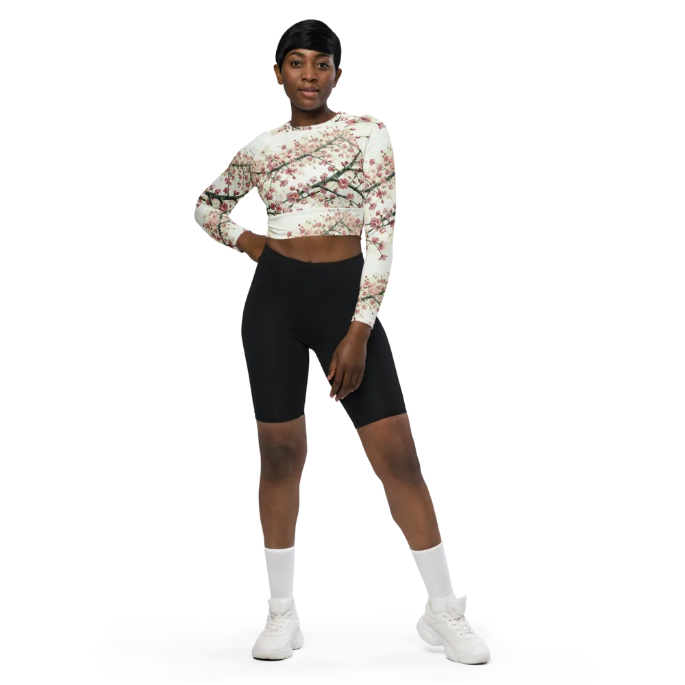 Cherry Blossom Canopy on Long Sleeve Crop Top — Front