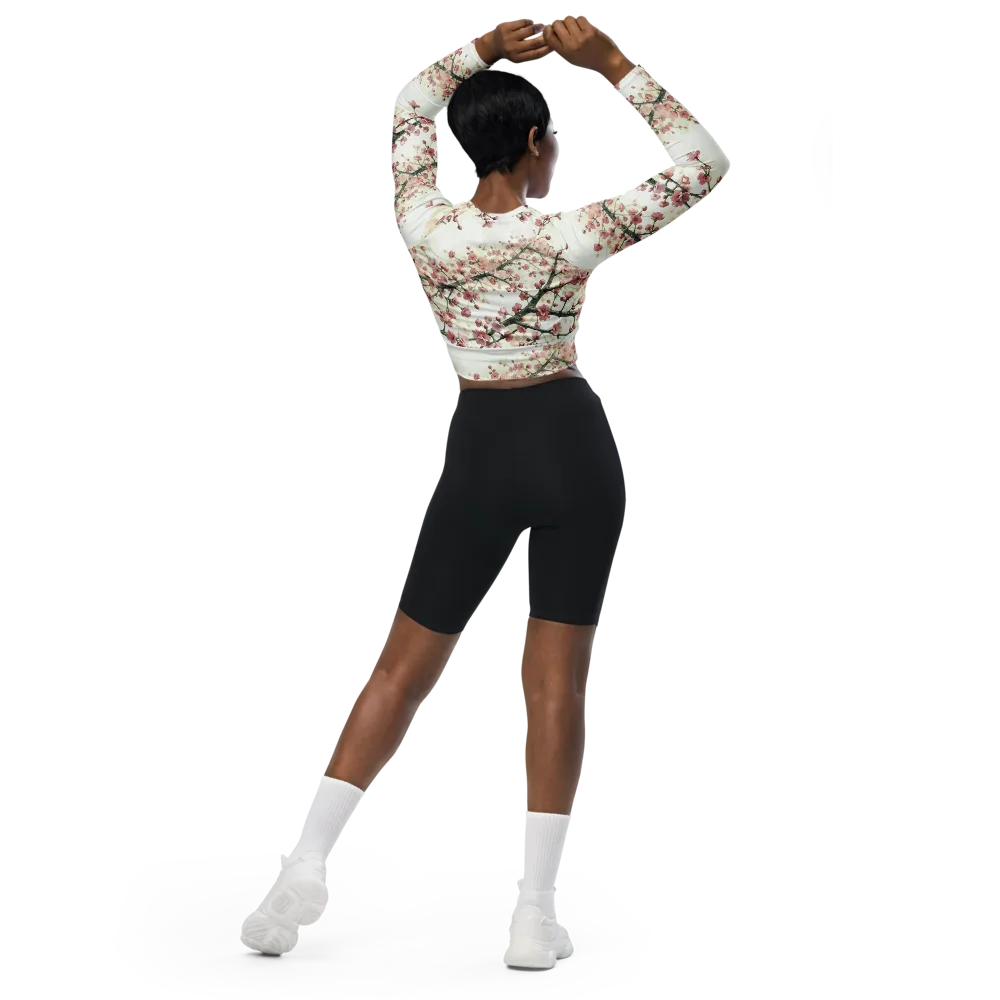 Cherry Blossom Canopy on Long Sleeve Crop Top — Back