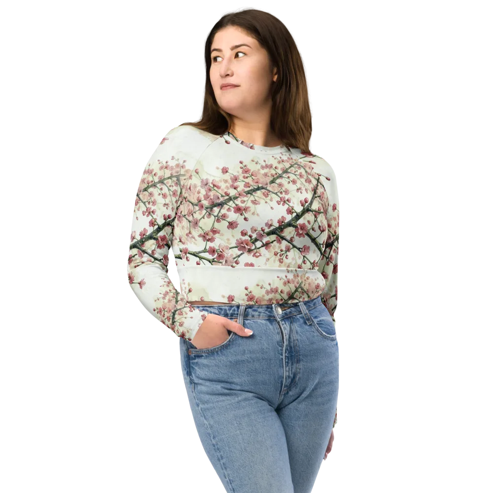 Cherry Blossom Canopy on Long Sleeve Crop Top — Front