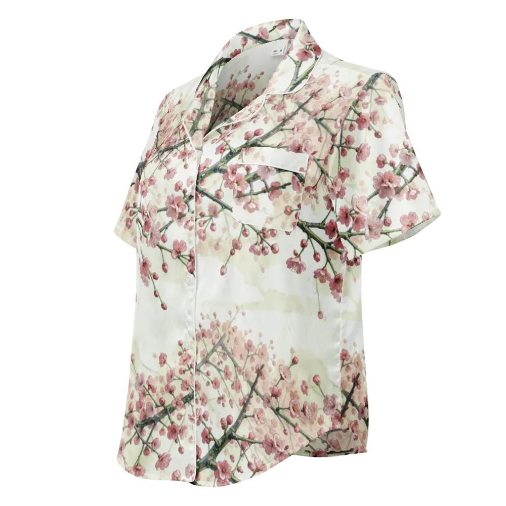 Cherry Blossom Canopy on Women's Short Sleeve Pajama Top — Left Front